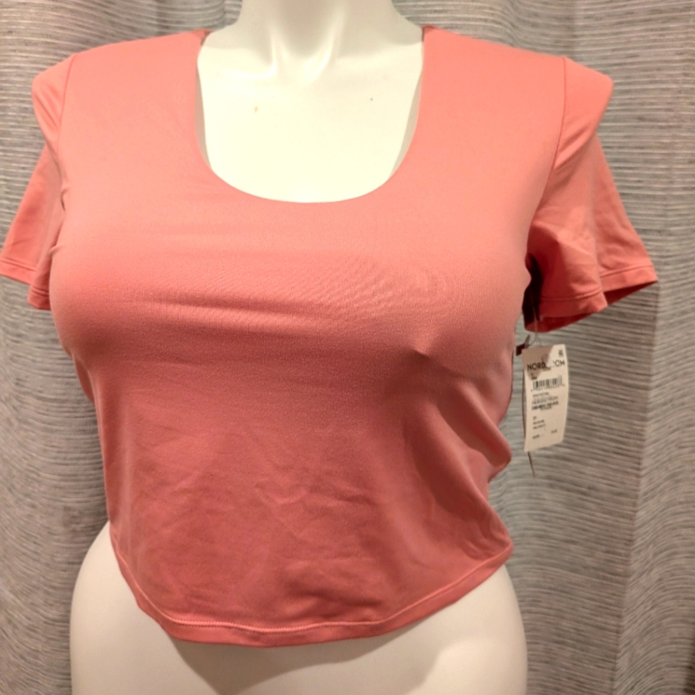 Zella Coral Pink Short Sleeve Cropped Tee - L